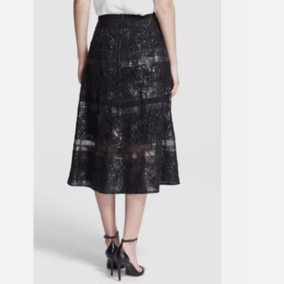 Rebecca Taylor Foil Lace Midi Skirt - Size 4 (RETAIL $550) - Picture 3 of 8